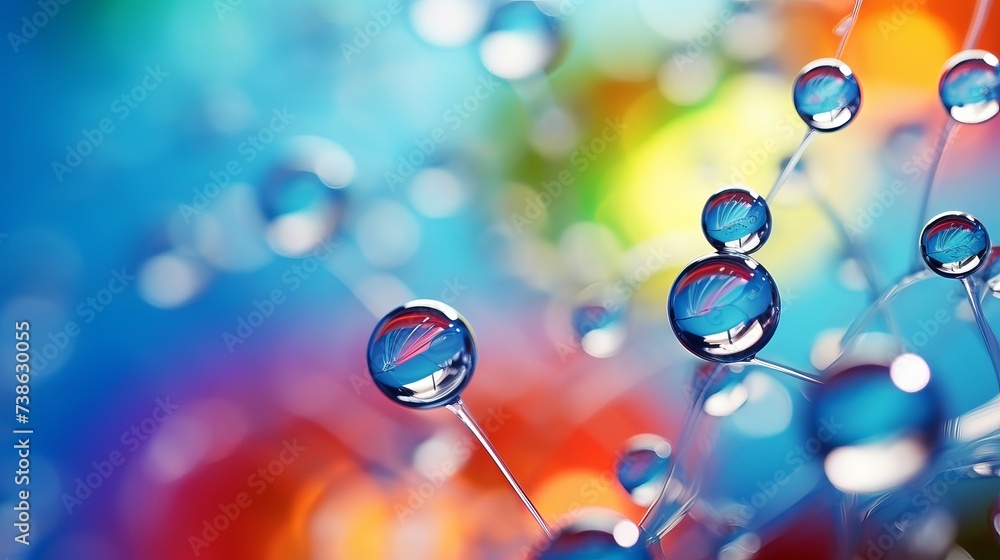 Poster scientific image of cell membrane. macro up of liquid substances. abstract molecule atom sctructure.