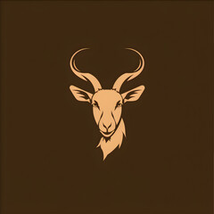 A logo illustration of a goat head on brown background. Created with generative AI.