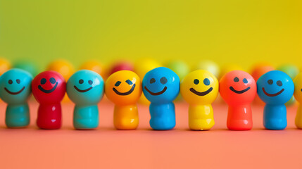colorful smiling plastic toys symbolizing teamwork, inclusivity and diversity