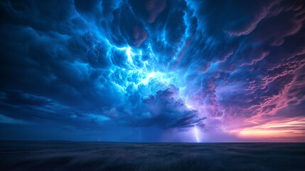 A powerful and evocative image of a storm, with dark clouds billowing overhead and lightning...