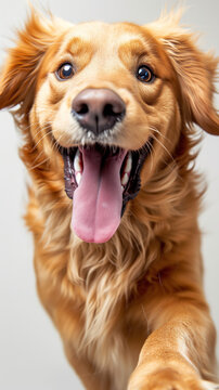 A humorous image of a dog, its tongue sticking out and its eyes crossed. The dog is chasing its own tail. Well exposed photo