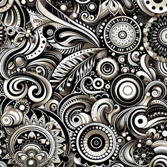 black and white seamless pattern semless  vector  wallpaper  floral  ornament  art decoration  illustration  texture,Ai generated 