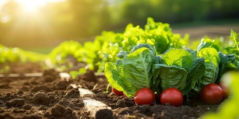 Organic vegetables grown on a sunny farm using eco friendly practices Agriculture and agro business with selective focus, Generative AI  - obrazy, fototapety, plakaty