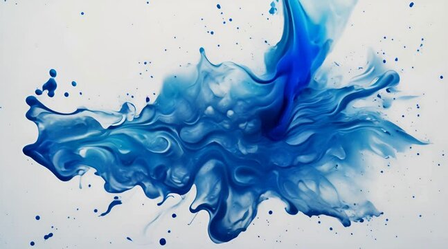 Abstract splashes liquid of blue paint on white background
