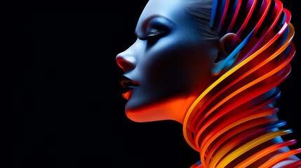 formas y líneas fuertes, modelo de alta costura francesa, colores neón, Foto surrealismo
