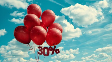 Red balloon with 30 percent discount promotion