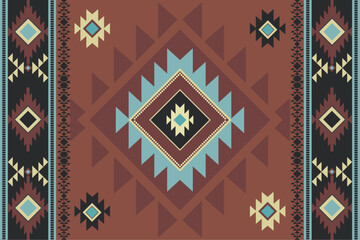 Ethnic fabric pattern, brown, black, yellow, geometric shapes for textiles and clothing, blankets, rugs, blankets, vector illustration. - obrazy, fototapety, plakaty