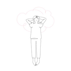 Sleeping girl is laying on cloud, isolated line art illustration - 738633072