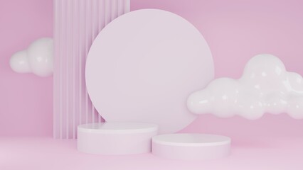 3D Rendering pastel pink background with white podium