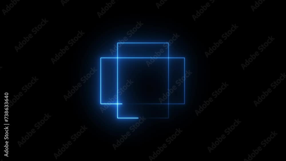 Poster abstract beautiful blue neon rectangle frame moving in motion seamless vj loop animation.