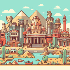modern egyptian city view pyramid illustration