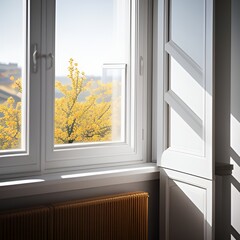 a beautiful window, interior of a beautiful and clean  house, interior of a beautiful house with door and glass window,