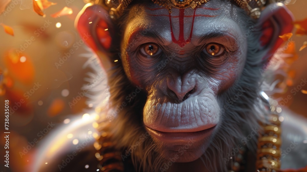 Poster a close-up image of a monkey wearing a crown. this picture can be used for various purposes, such as