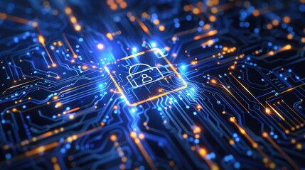 A circuit board with a padlock symbolizing security. Can be used to represent technology, cybersecurity, data protection, or digital privacy.