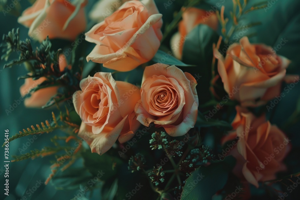 Poster A close-up shot of a bunch of orange roses. Perfect for adding a pop of color to any project or design