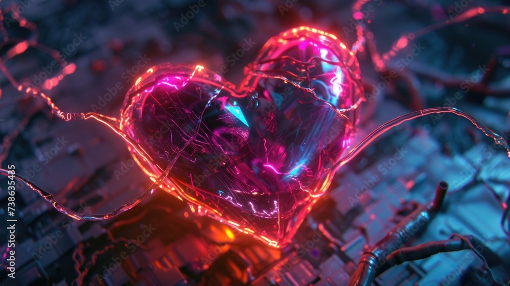 Aufkleber A heart shaped object illuminated with vibrant and colorful lights. Perfect for adding a touch of romance and joy to any occasion