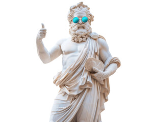 Fototapeta na wymiar Greek statue thumb up wear colorful sunglasses