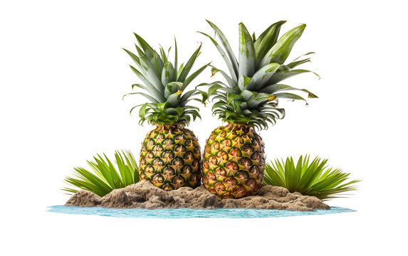 Tropical Bliss: Pineapple Coconut Paradise Isolated on Transparent Background PNG.