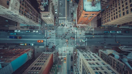 Foto op Canvas Bird's-eye view of the urban intersection, quadrocopter, urban dynamics from above © Flow_control