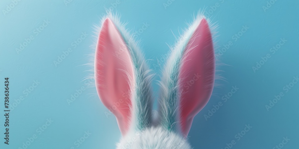 Poster close up of a rabbit's ears against a blue background. versatile image suitable for various projects