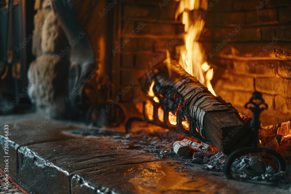 Poster a cozy fire burning in a fireplace, creating a warm and inviting atmosphere. perfect for adding a to