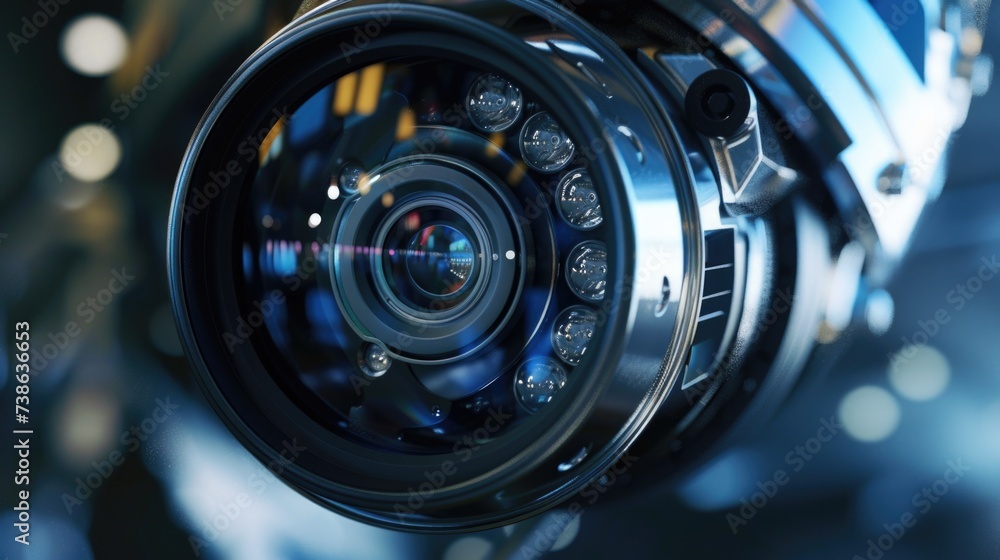 Poster a detailed view of a camera lens. perfect for photography enthusiasts and professionals looking to c