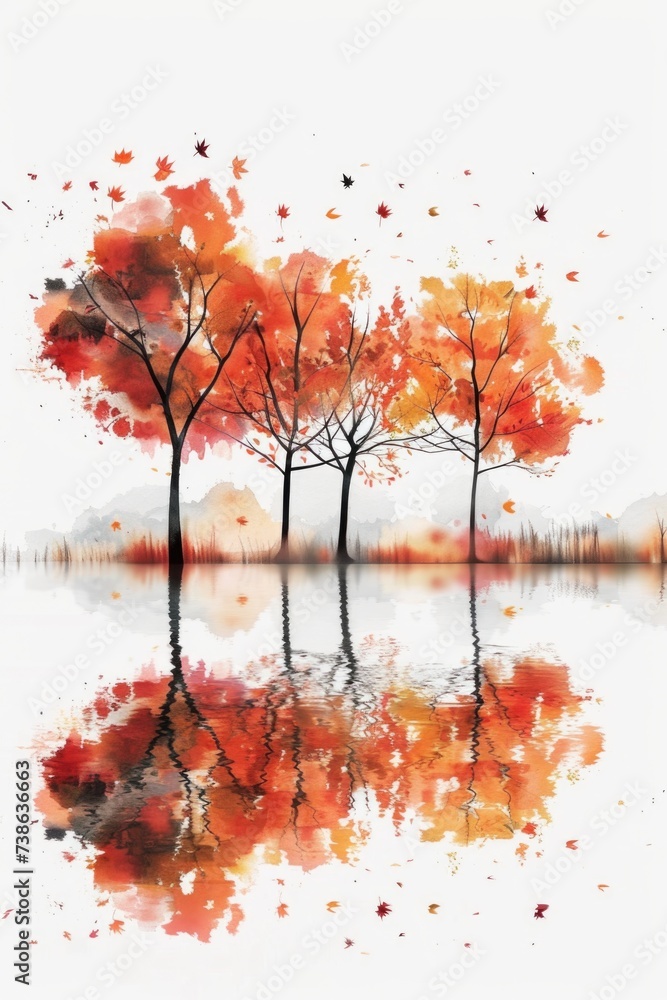 Poster a painting depicting a group of trees standing in the water. suitable for nature-themed projects or 