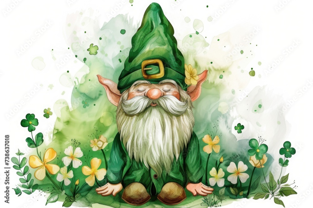 Aufkleber A painting of a gnome sitting in the grass. This picture can be used to add a touch of whimsy to any project