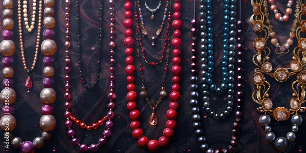 Poster A close-up view of a variety of beads in different vibrant colors. This image can be used for various crafting projects and jewelry making