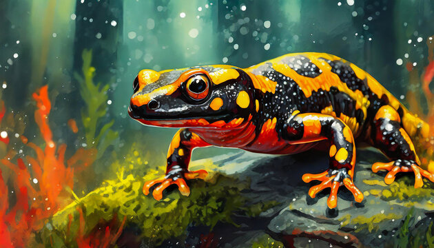 fire salamander is a European amphibian species, art design