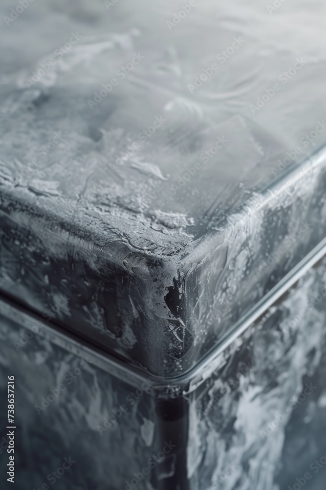 Leinwandbilder a close up view of a piece of ice on a table. this image can be used to depict the concept of coldne