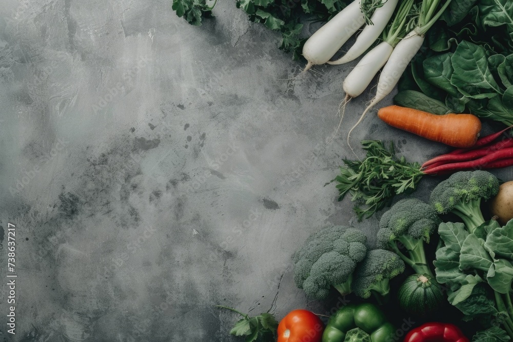 Poster a collection of various fresh vegetables displayed on a table. perfect for healthy eating and cookin