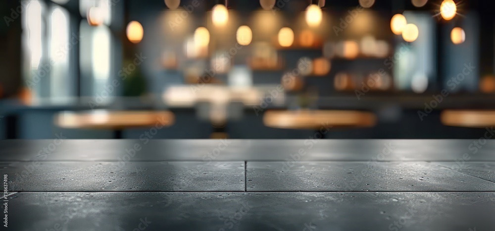 Aufkleber empty wooden table in cafe setting ideal for product display featuring blurred bokeh background crea