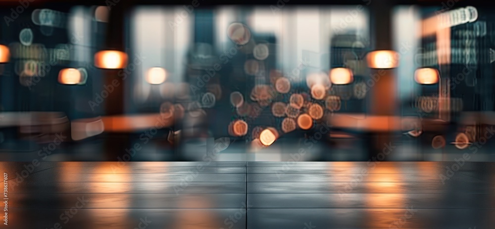Poster empty wooden table in cafe setting ideal for product display featuring blurred bokeh background crea
