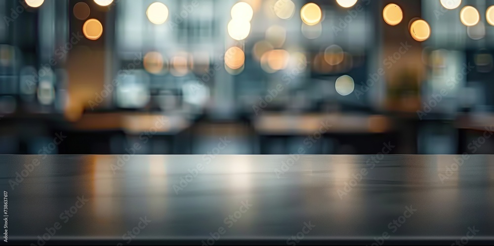 Aufkleber empty wooden table in cafe setting ideal for product display featuring blurred bokeh background crea