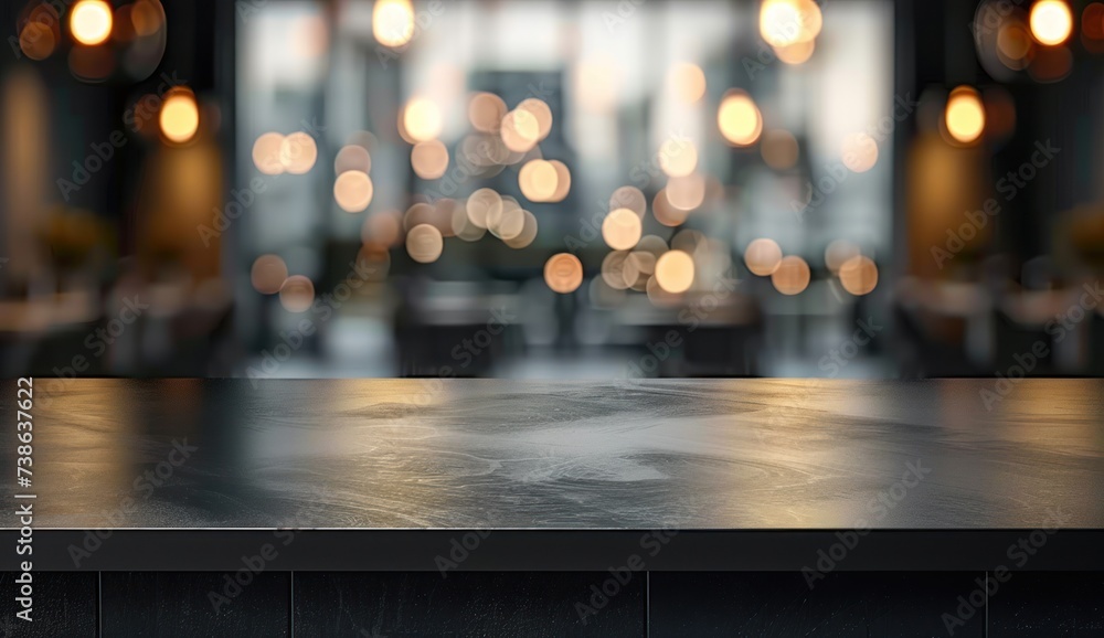 Aufkleber empty wooden table in cafe setting ideal for product display featuring blurred bokeh background crea