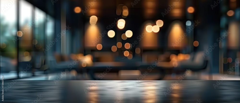 Poster empty wooden table in cafe setting ideal for product display featuring blurred bokeh background crea