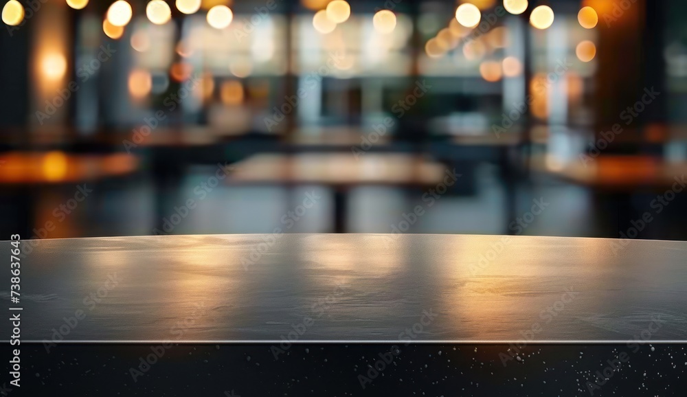 Poster empty wooden table in cafe setting ideal for product display featuring blurred bokeh background crea