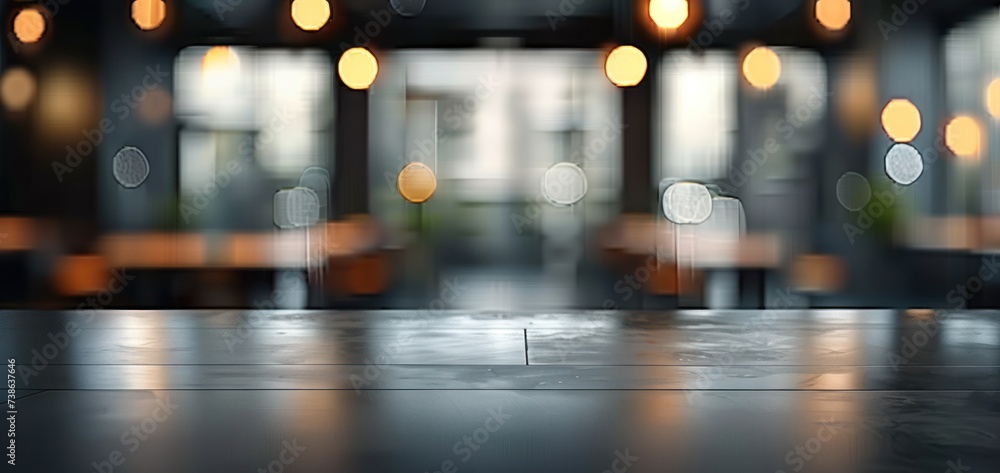Aufkleber empty wooden table in cafe setting ideal for product display featuring blurred bokeh background crea