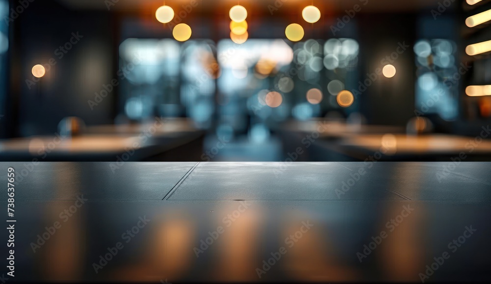 Poster empty wooden table in cafe setting ideal for product display featuring blurred bokeh background crea