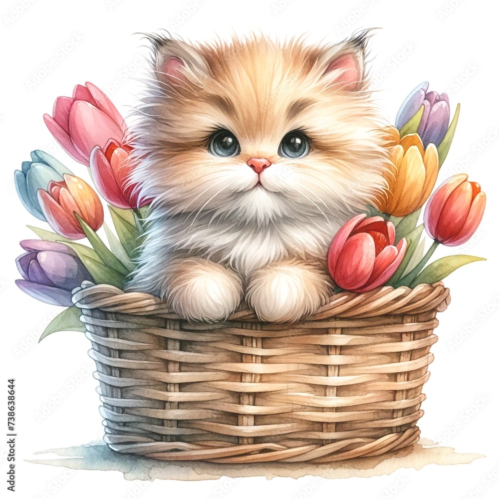 Aufkleber Whimsical kitten illustration created with Generative AI technology