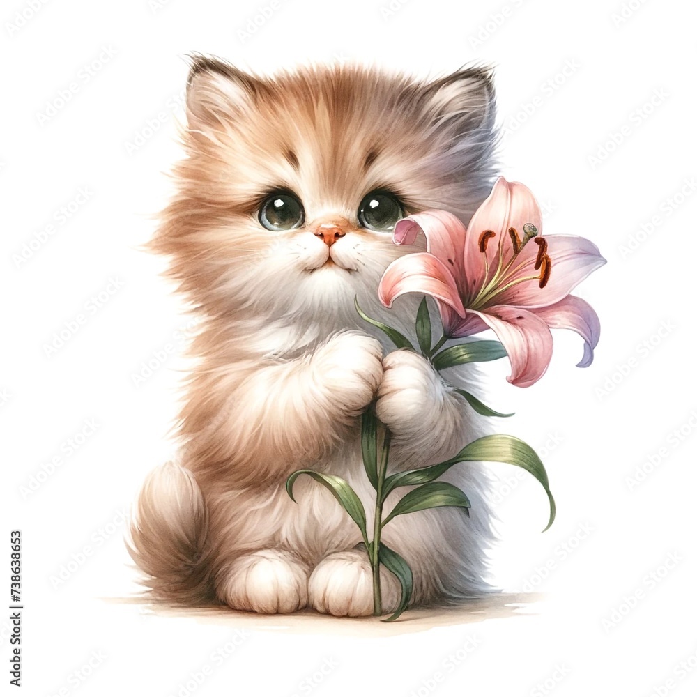 Poster Whimsical kitten illustration created with Generative AI technology