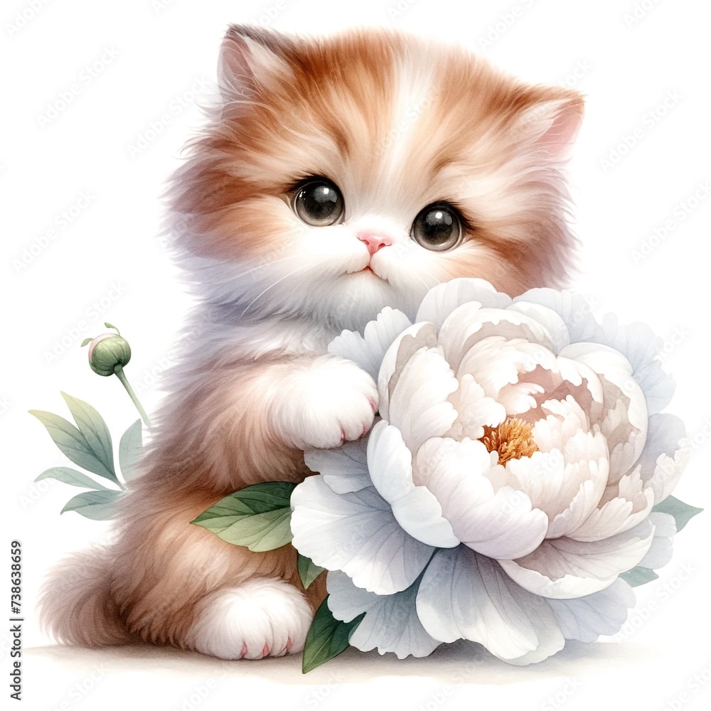 Aufkleber Whimsical kitten illustration created with Generative AI technology