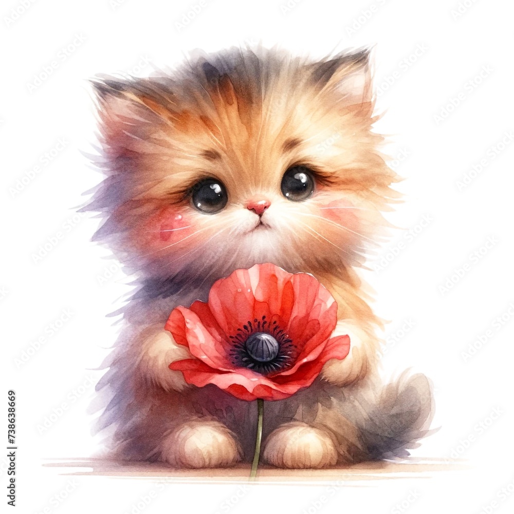 Aufkleber Whimsical kitten illustration created with Generative AI technology