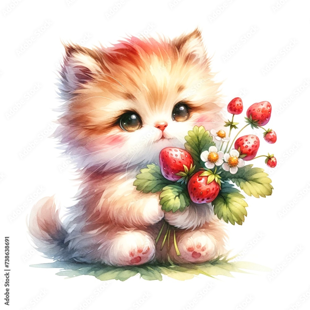 Aufkleber Whimsical kitten illustration created with Generative AI technology