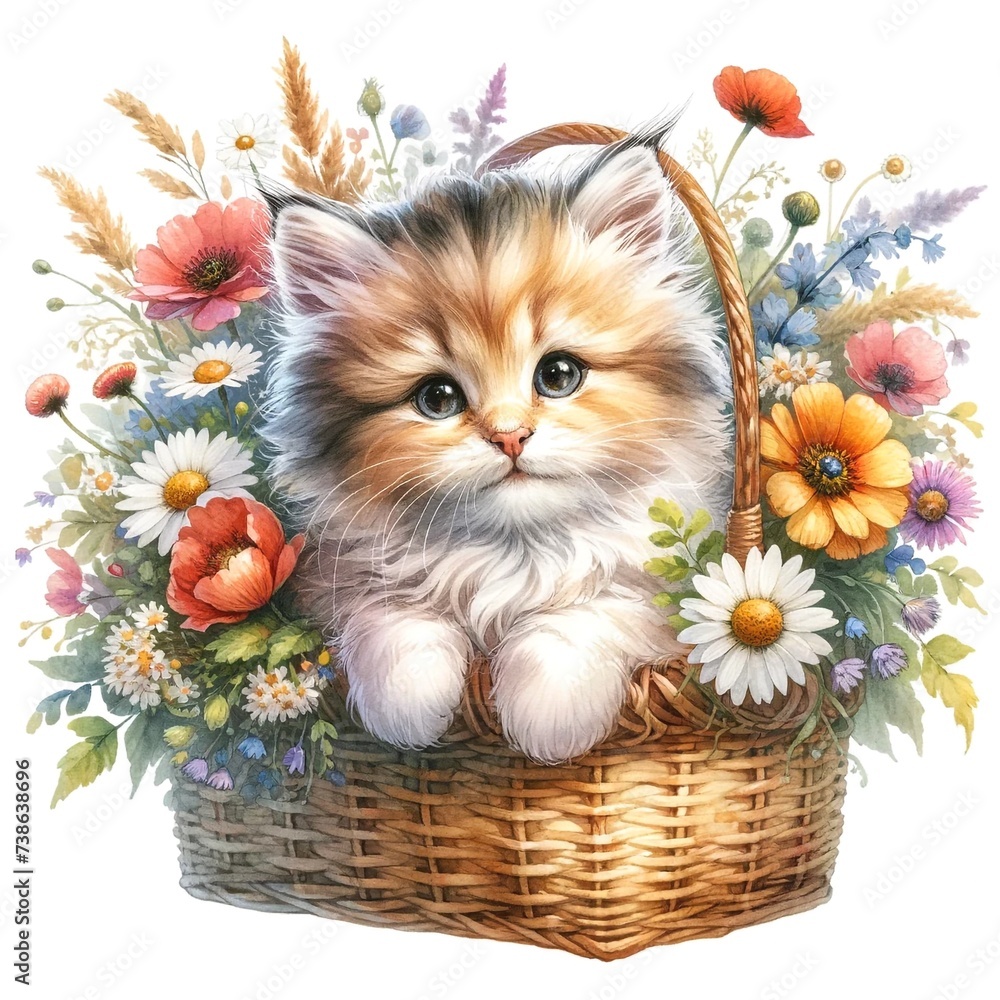 Poster Whimsical kitten illustration created with Generative AI technology