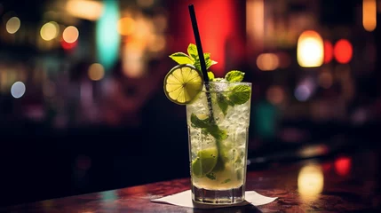 Fototapeten Mojito cocktail in a dark bar © Boris