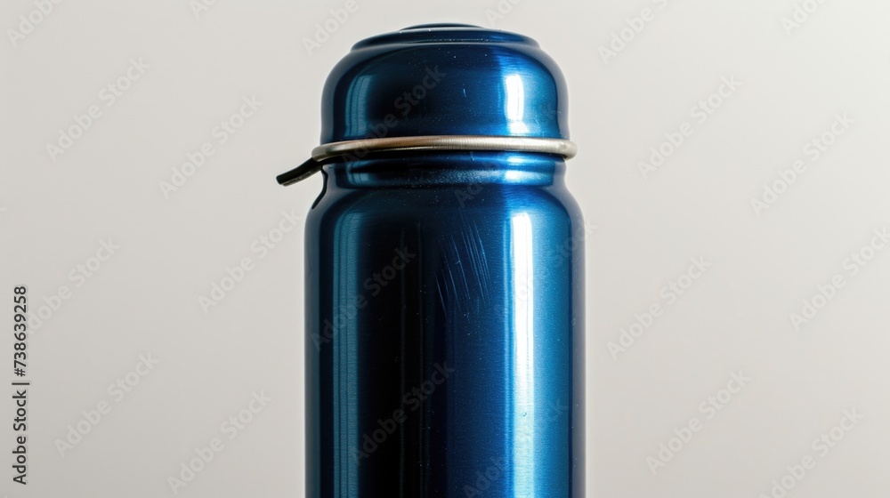 Poster blue water bottle placed on a table. suitable for use in various settings