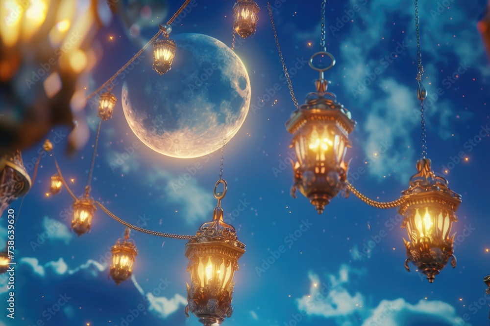 Poster a captivating night scene with a full moon illuminating the surroundings, accompanied by beautifully