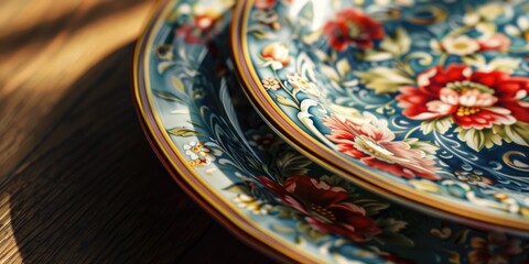 A detailed view of a plate placed on a table. Perfect for food and dining-related designs